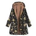 Womens Winter Plush Coat,Warm Leisure Printed Hooded Plush Jacket Plus Fleece Jacket Coat (Black, M)