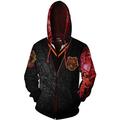 GAOLONGQ Gryffindor House Badge Zip Up Hoodie, 3D Prints Men's Long Sleeve Jacket Hooded Top Unisex Hooded Sweatshirts,Red,5XL