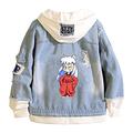 westtrend Inuyasha Denim Hooded Jacket Unisex Casual Fake Two Sweatshirts Anime Print Hooded Jean Coat