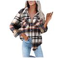 Checked Blouse Women's Checked Shirt Long Sleeve Button Flannel Shirt Casual Shirt Jacket Lumberjack Shirt Blouse Checked Shirt Jacket Coat Autumn Winter, blue, Large