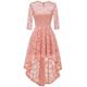 Elegant women's dress, round neck, lace splice, 3/4 sleeve dresses, retro cocktail dress, wedding, bridesmaid dress, simple A-line swing dress, pink, L