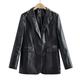 XWSD Waterproof Jackets Women Ladies Classic Mid Length Leather Jacket Coat Trench 3/4 Length Parka Fitted,Black,S