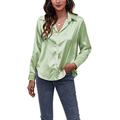 BDCUYAHSKL Autumn and Winter Casual Fashion Women's Lapel Solid Color Long-Sleeved Shirt Women's Satin Imitation Silk Shirt Single-Breasted Thin Loose Blouse Women Light Green