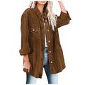 Cord Blouse Shirt Women's Long Sleeve Cord Fabric Plain Button Corduroy Shirt Jacket Casual Shirt Loose Casual Oversize Long Winter Warm Lumber Shirt Blouse Coat Jacket, brown, Large