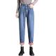 Vagbalena Womens Fleece Lined Jeans Elastic Waist Thick Warm Loose Fit Denim Pants (Blue,L)