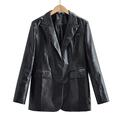 XWSD Waterproof Jackets Women Ladies Classic Mid Length Leather Jacket Coat Trench 3/4 Length Parka Fitted,Black,M