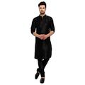 Sharvgun Men's Dupion Silk Kurta Pajama Set Wedding Party Wear Traditional Dress Set Black 38" Chest