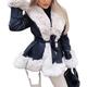 Vagbalena Women's Fashion Faux Rabbit Fur Collar Ruffle Warm Trench Coat Jacket with Belt (White Black,5XL)