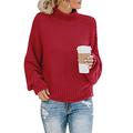 Bartira Sweaters for Women, 2021 Knitted Sweaters Turtleneck Pullover Winter Chunky Tops Jumper Loose Pullovers for Womens Wine Red