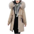 Women's Winter Jacket Short with Fur Hood Women's Long Warm Lined with Hood with Fur Winter Parka Coat Casual Large Size Cotton Jacket Zip Coat Long Jackets with Pocket, khaki, XXXL