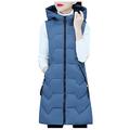 Lapirek Women's Hooded Long Vest Quilted Vest Large Size Women's Vests Sleeveless Elegant Winter Jacket Down Jacket Hooded Vest Mountain Jacket Winter Vest with Pocket, blue, XL