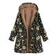 Womens Winter Plush Coat,Warm Leisure Printed Hooded Plush Jacket Plus Fleece Jacket Coat (Black, XL)