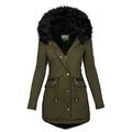 BUKINIE Womens Winter Coats Hooded Puffer Jackets Oversized Fleece Lined Warm Parka Mid Long Coat with Faux Fur Hood Thicken Overcoat Windbreaker(Z2-Army Green,5XL)