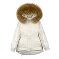 Women's Down Jacket Winter Large Natural Raccoon Fur Hooded 90% White Duck Down Coat Thick Women Parkas Female Outwear - brown raccoon fur2,M