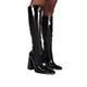 iixpin Women's Shiny Metallic PVC Leather Chunky Heels Side Zipper Boots Square High Heeled Shoes Black 9.5-10