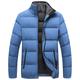 Heypres Winter Casual Zipper Side Slit Pocket Youth Thick Cotton Jacket Blue-M