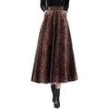 Vagbalena Womens Elastic High Waist Aline Pleated Leopard Pattern Long Skirts (Brown,S)