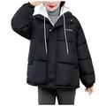 Lapirek Women's Winter Jacket Down Warm Transition Large Size Jacket Winter Quilted Jacket Cotton Jacket for Women Long Sleeve Cotton Jacket Women's Fashion Fake Two Outerwear Jackets Pocket with Hood Coats, black, XXL