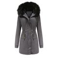 Buetory Women's Winter Coat Warm Puffer Thicken Parka Jacket with Fur Hood Long Fleece Puffer Coat Parka Thermal Outwear Grey