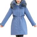 Down Jacket Women Cotton Lining Winter Parka Down Coat Ladies Parker Fashion Plus Velvet Thick Medium Long Hooded - Light-Blue,XXXL(75-82.5kg)