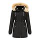 Heypres Women Hooded Winter Coat Female Blouson Women Winter Warm Jacket Thicken Coat Parka Jacket Long Sleeve Windbreaker Vintage Comfort with Pockets Large Size Black-S