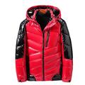 Men Winter Streetwear Jacket Casual Parka Bright Leather Outwear Waterproof Thicken Warm Stand Collar Outwear Coat 5XL 7XL 9XL (Color : Red Black, Size : 7XL)