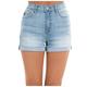 Shorts Rolled-up Jeans Women's High-Waist Color Casual Solid Straight Women's Jeans (Light Blue, S)