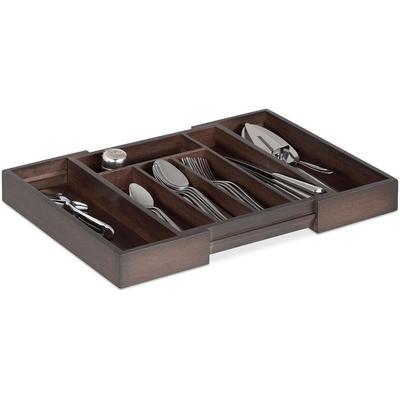 Besteckkasten Schublade, ausziehbar, variable Breite, 5 bis 7 Fächer, Bambus, hbt: 5x48x33,5cm, Image