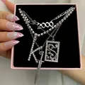 Flatfoosie – collier avec pendentif lettre Dragon pour femmes chaîne à plusieurs niveaux Punk