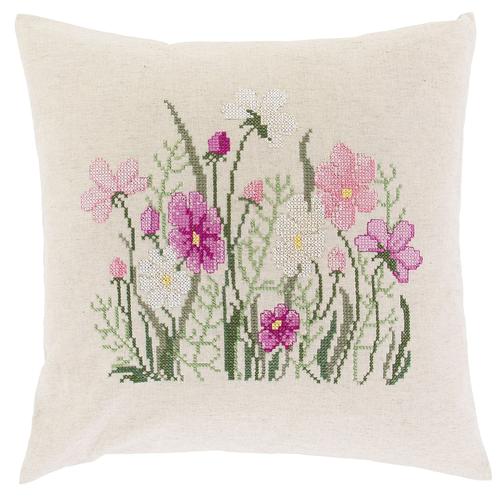 Stickkissen Wiesenblumen pink/rosé
