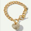 Free People Jewelry | Crystal Heart 14k Gold Plated Bracelet | Color: Gold | Size: Os