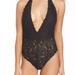 Free People Tops | Free People Avery Lace Bodysuit In Black - Size Small, Deep V Neck Lace Bodysuit | Color: Black | Size: S