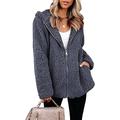 Winter Coats Women, Eogrokerr Women's Autumn Elegant Fleece Jacket Autumn Hooded Plush Fleece Coat Gray