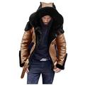 Briskorry Men's Fleece Jacket Lined Lambskin Winter Leather Bomber Jacket Teddy Fleece Plush Coat Leather Jacket Sheepskin Cashmere Winter Leisure Jacket Transition Jacket, khaki, XL