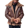 YUEBAOBEI Men's Leather Jacket Lapel Collar Bomber Leather Jacket Mens Classic Fur Collar Leather Bomber Jacket with Fleece Lining,Brown,4XL