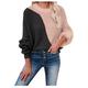 Women's Irregular Color Block Patchwork Slit Tunic Tops Shirt Long Sleeve Loose Oversized Knit Sweatshirt T Shirt Top