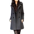 Targogo Coat Women's Elegant Trench Coat Transitional Double Festival Coat Fashion Breasted Autumn Woolen Coat Long Sleeves Hooded Warm Windbreaker (Color : Gray, One Size : L)