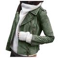 Yvelands Women's Faux Suede Jacket Long Sleeve Zipper Short Moto Biker Outwear Coat Faux Leather Retro Rivet Jackets Green