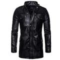 HGFHG Black Leather Jacket Men Retro Mid-Length Zip-UP Stand Collar Motorcycle Coats Men's Faux Leather Top Outwear (Color : Black, Size : 4XL)