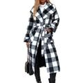 Women's Casual Jacket Spring And Autumn European And American Style Classic Plaid Mid-length Lapel Waist Trench Coat L