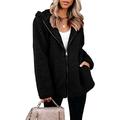 Winter Coats Women, Eogrokerr Jacket Long Black with Fur Plush Jacket Winter Coat Women's Autumn Elegant Fleece Jacket