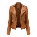 Yvelands Women's Leather Jackets, Faux Motorcycle Plus Size Moto Biker Coat Short Lightweight Vegan Pleather Crop Coat Coffee