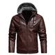 Men's PU Faux Leather Jacket Coat Casual Vintage Warm Winter Clothing with Removable Hood Soft Cozy Zip-Up Leather Motorcycle Tops Outwear (Color : Coffee Color, Size : XXL)