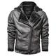 OttoBen Mens Suede Coat Fur Collar Winter Thick Fleece Lined Windproof Motorcycle Zip-up Casual Biker Leather Jackets Grey L