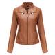 SRUQ Women's PU Leather Jacket Ladies Biker Style Soft Jackets with Zip Pockets Fitted Vintage Short Coat (XXL, Khaki)