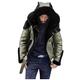 Briskorry Men's Fleece Jacket Lined Lambskin Winter Leather Bomber Jacket Teddy Fleece Plush Coat Leather Jacket Sheepskin Cashmere Winter Leisure Jacket Transition Jacket, Green, M