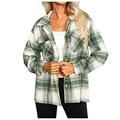 Checked Blouse Women's Checked Shirt Long Sleeve Button Casual Shirt Jacket Lumberjack Shirt Flannel Shirt Blouse Checked Shirt Coat Jacket Autumn Winter, Green, S