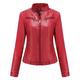 SRUQ Women's PU Leather Jacket Ladies Biker Style Soft Jackets with Zip Pockets Fitted Vintage Short Coat (L, Red)