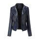 Yvelands Women's Leather Jackets, Faux Motorcycle Plus Size Moto Biker Coat Short Lightweight Vegan Pleather Crop Coat Navy