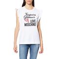Love Moschino Women's Sleeveless t-Shirt with Small Ruffles Around The Armholes,Glitter Print of Seasonal Slogan and Logo, Optical White, 14